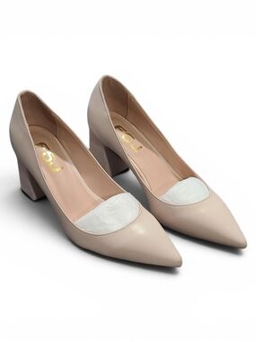 FSJ Nude Pointed-Toe Chunky Heel Pumps 7